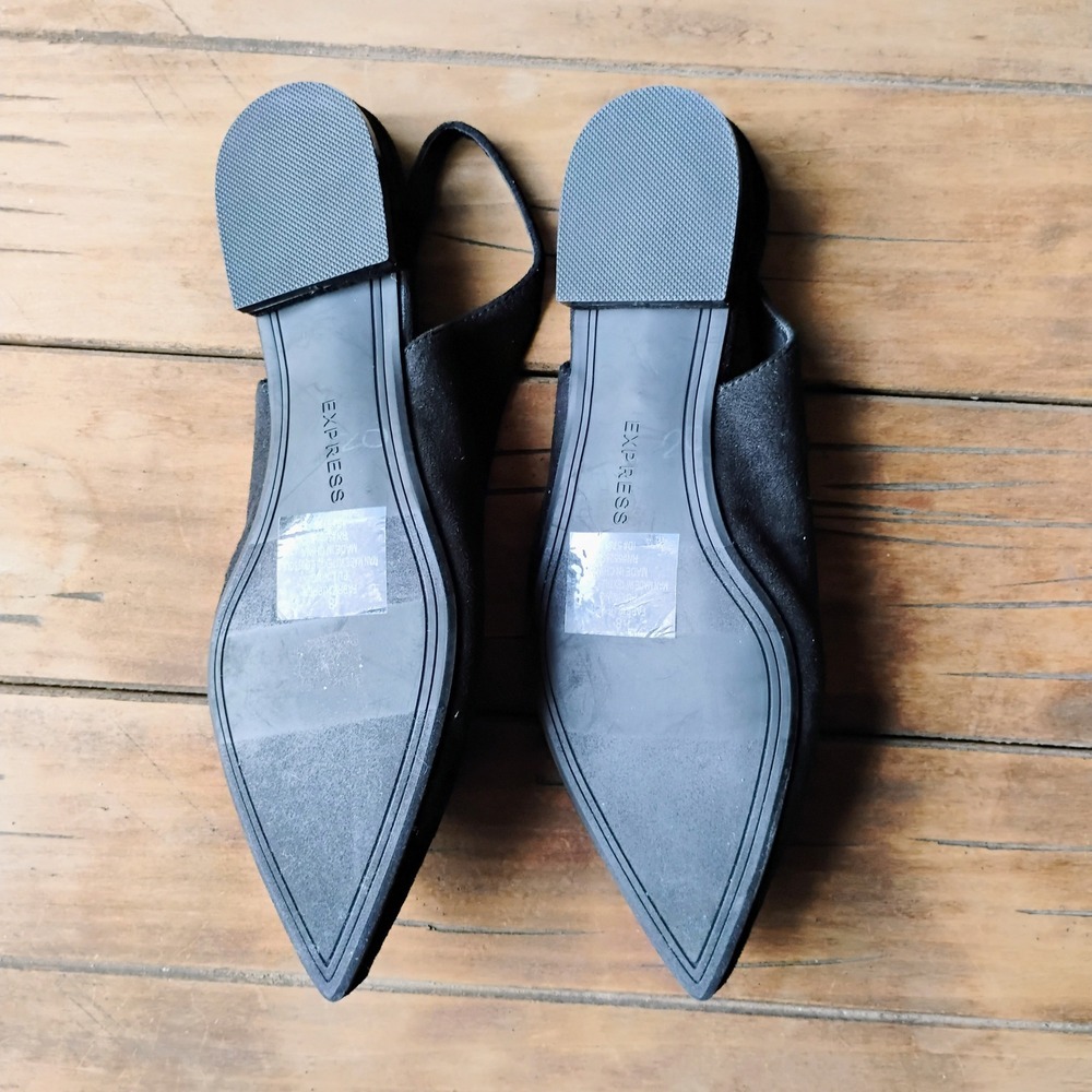 Nwob Express Black Suede Slingback Pointed Toe Fl… - image 5